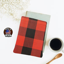 Load image into Gallery viewer, Black Red Jumbo Buffalo Check Padded Book Sleeve | BookGoodies | Book Pocket | Protective Book Bag | Book Pouch | Bookish Nerd Gift
