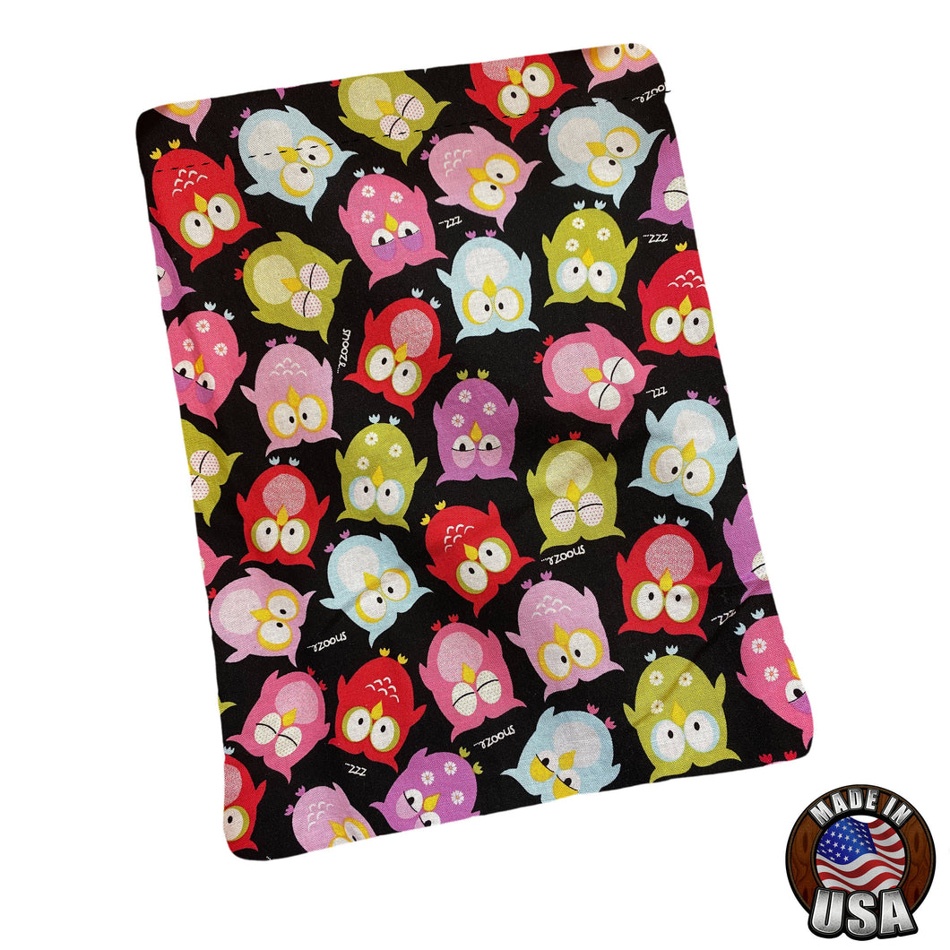Colorful Tossed Owls Padded Book Sleeve | BookGoodies | Book Pocket | Protective Book Bag | Book Pouch | Bookish Nerd Gift