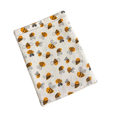 Load image into Gallery viewer, Happy Bees Fabric Cotton Padded Book Sleeve | BookGoodies | Book Pocket | Protective Book Bag | Book Pouch | Bookish Nerd Gift
