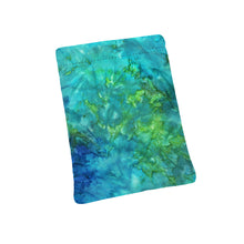 Load image into Gallery viewer, Blue Green Watercolor Batik Padded Book Sleeve | BookGoodies | Book Pocket | Protective Book Bag | Book Pouch | Bookish Nerd Gift
