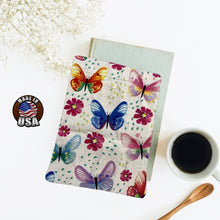 Load image into Gallery viewer, Watercolor Butterflies Bookish Gift for Book Lover Fleece Padded Book Sleeve | BookGoodies | Book Pocket | Protective Book Bag | Book Pouch
