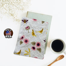Load image into Gallery viewer, Bees Quails and Pink Flowers Book Nerd  Gift Fleece Padded Book Sleeve | Book Pocket | Protective Book Bag | Book Pouch

