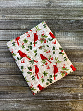 Load image into Gallery viewer, Limited Edition Cardinals on Music &amp; Holly Padded Book Sleeve | Book Pocket | Protective Book Bag | Book Pouch | Bookish Nerd Gift
