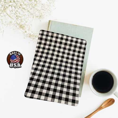 Black Gray Buffalo Check Padded Book & Kindle Sleeve | Book Pocket | Protective Book Bag | Book Pouch | Bookish Nerd Gift