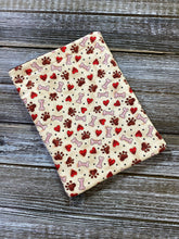 Load image into Gallery viewer, Red Hearts &amp; Paws Dog Bones Fabric Book Sleeve | Kindle Accessories | Book Pocket | Protective Book Bag | Book Pouch | Bookish Nerd Gift
