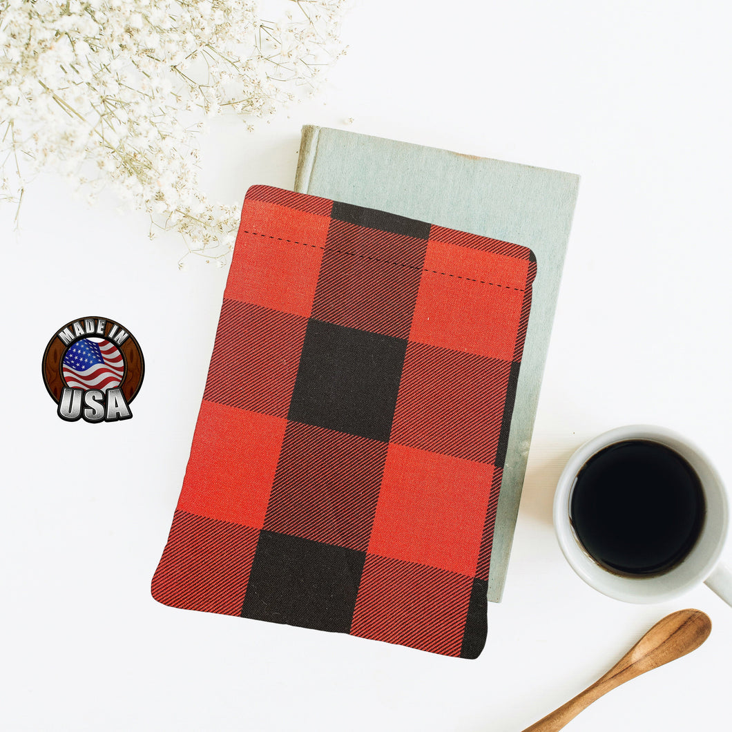 Black Red Jumbo Buffalo Check Padded Book Sleeve | BookGoodies | Book Pocket | Protective Book Bag | Book Pouch | Bookish Nerd Gift