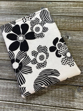 Load image into Gallery viewer, Groovy Black &amp; White Big Bold Print Padded Book Sleeve | Book Pocket | Protective Book Bag | Book Pouch | Bookish Nerd Kindle Accessory
