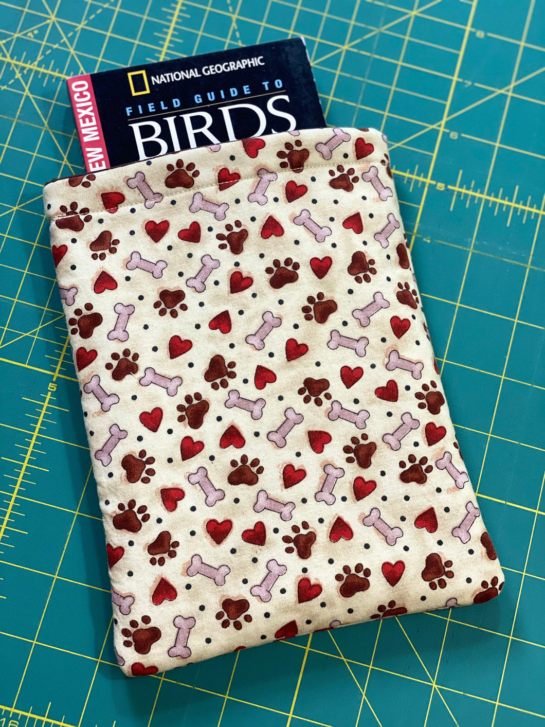 Red Hearts & Paws Dog Bones Fabric Book Sleeve | Kindle Accessories | Book Pocket | Protective Book Bag | Book Pouch | Bookish Nerd Gift