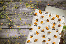 Load image into Gallery viewer, Happy Bees Fabric Cotton Padded Book Sleeve | BookGoodies | Book Pocket | Protective Book Bag | Book Pouch | Bookish Nerd Gift
