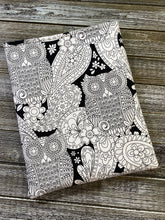Load image into Gallery viewer, Mandala Owls Black &amp; White Coloring Book Sleeve Cotton Padded Book Sleeve | BookGoodies | Book Pocket | Book Pouch | Bookish Nerd Gift
