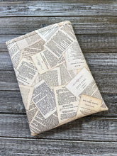 Load image into Gallery viewer, Book Pages from Classic Novels Tossed Cotton Padded Book Sleeve | Book Pocket | Protective Book Bag | Book Pouch | Bookish Nerd Gift
