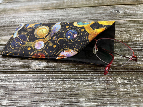 Soft Padded Eyeglass Case - Celestial Planets Stars - Great for Reading Glasses, Regular Glasses and Sunglasses