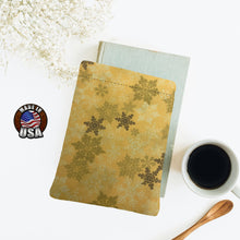 Load image into Gallery viewer, Neutral Metallic Snowflakes Padded Book Sleeve | Book Pocket | Protective Book Bag | Book Pouch | Bookish Nerd Gift
